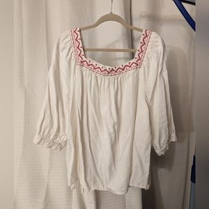2x Universal Thread white peasant blouse with red embroidery